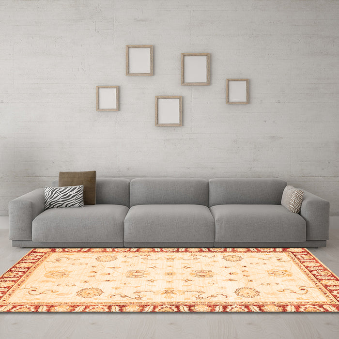 Machine Washable Oriental Orange Traditional Area Rugs in a Living Room, wshabs2963org