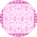 Round Machine Washable Oriental Pink Traditional Rug, wshabs2963pnk