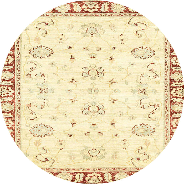 Round Abstract Pastel Yellow Oriental Rug, abs2963
