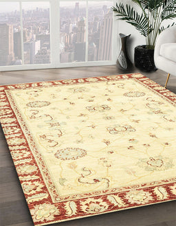Machine Washable Abstract Pastel Yellow Rug in a Family Room, wshabs2963
