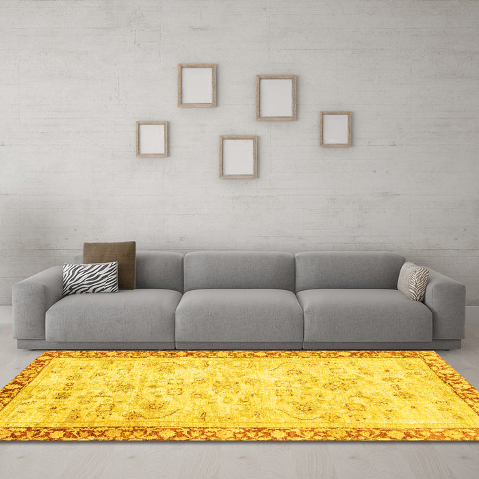 Machine Washable Abstract Yellow Modern Rug in a Living Room, wshabs2964yw