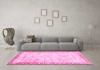 Machine Washable Abstract Pink Modern Rug, wshabs2964pnk