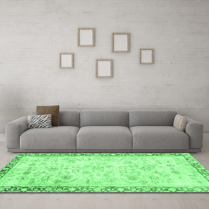 Machine Washable Abstract Emerald Green Modern Area Rugs in a Living Room,, wshabs2964emgrn