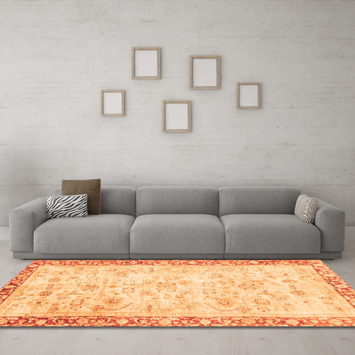 Machine Washable Abstract Orange Modern Area Rugs in a Living Room, wshabs2964org