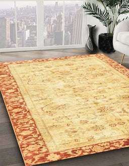 Machine Washable Abstract Mustard Yellow Rug in a Family Room, wshabs2964
