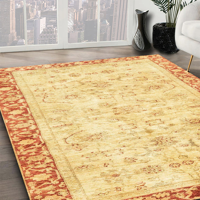 Machine Washable Abstract Mustard Yellow Rug in a Family Room, wshabs2964