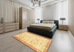 Machine Washable Abstract Mustard Yellow Rug in a Bedroom, wshabs2964