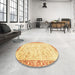 Round Abstract Mustard Yellow Modern Rug in a Office, abs2964