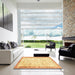 Square Abstract Mustard Yellow Modern Rug in a Living Room, abs2964