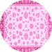 Round Machine Washable Oriental Pink Traditional Rug, wshabs2965pnk