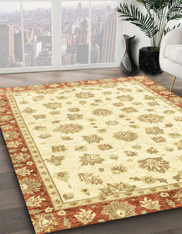 Abstract Yellow Oriental Rug in Family Room, abs2965