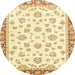 Round Abstract Yellow Oriental Rug, abs2965