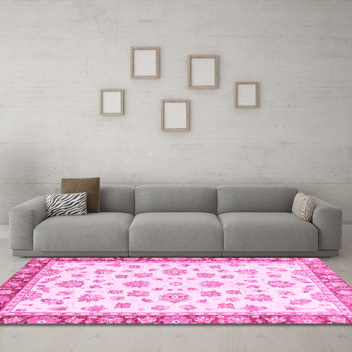 Machine Washable Oriental Pink Traditional Rug in a Living Room, wshabs2965pnk