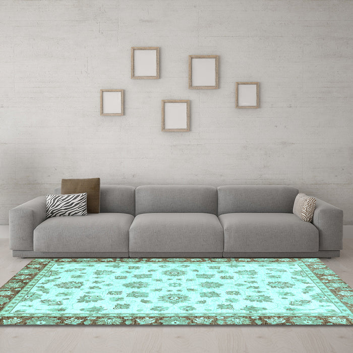 Machine Washable Oriental Light Blue Traditional Rug in a Living Room, wshabs2965lblu
