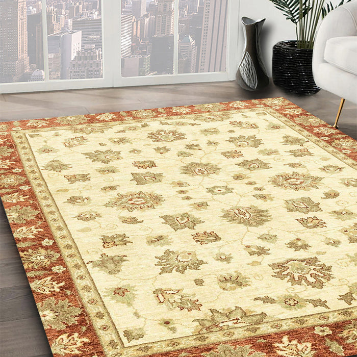 Machine Washable Abstract Yellow Rug in a Family Room, wshabs2965