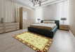 Abstract Cinnamon Brown Oriental Rug in a Bedroom, abs2966