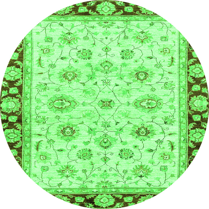 Round Machine Washable Oriental Green Traditional Area Rugs, wshabs2966grn