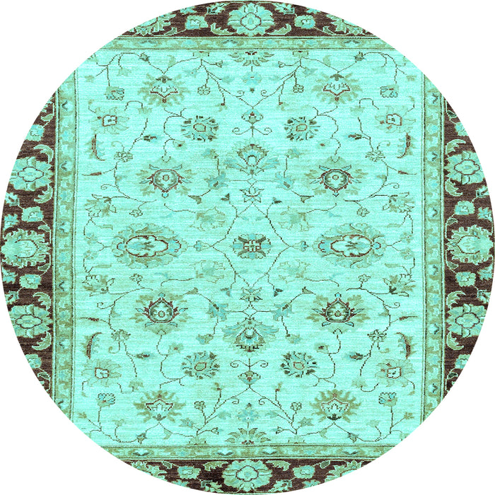 Round Machine Washable Oriental Light Blue Traditional Rug, wshabs2966lblu