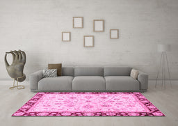 Machine Washable Oriental Pink Traditional Rug in a Living Room, wshabs2966pnk