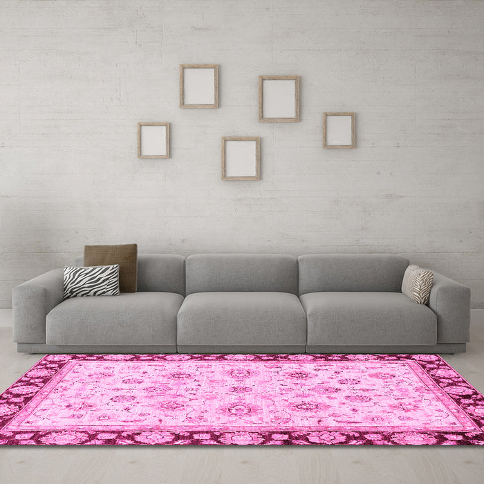 Machine Washable Oriental Pink Traditional Rug in a Living Room, wshabs2966pnk