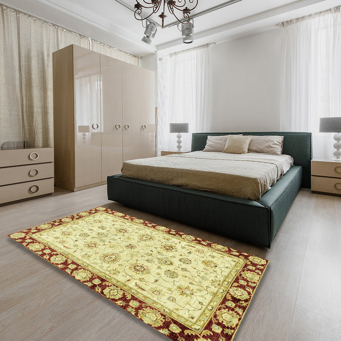 Machine Washable Abstract Cinnamon Brown Rug in a Bedroom, wshabs2966