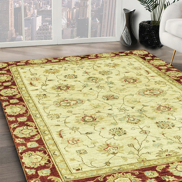 Abstract Cinnamon Brown Oriental Rug in Family Room, abs2966