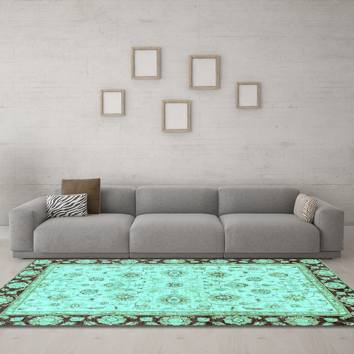 Machine Washable Oriental Light Blue Traditional Rug in a Living Room, wshabs2966lblu