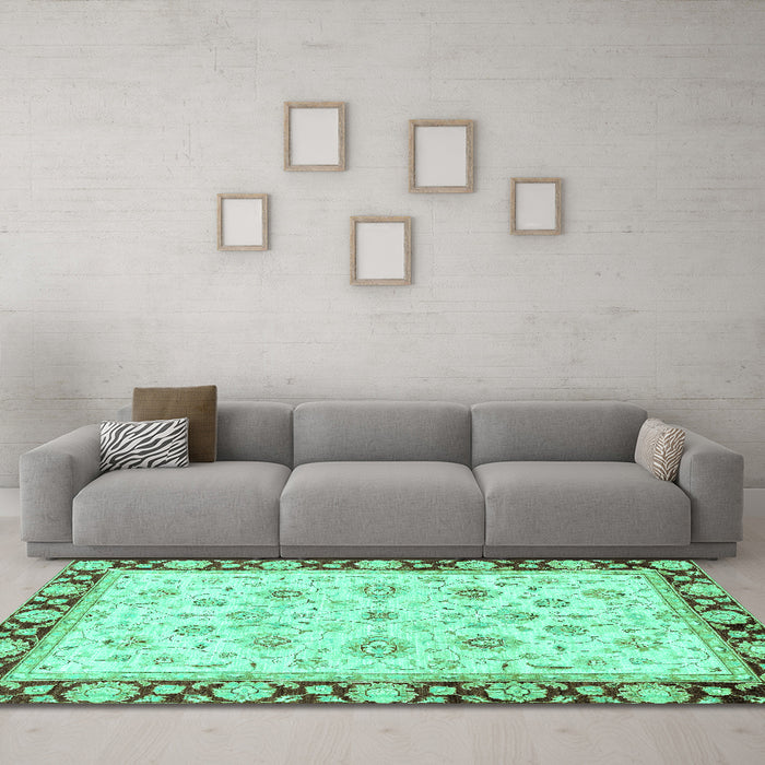 Machine Washable Oriental Turquoise Traditional Area Rugs in a Living Room,, wshabs2966turq