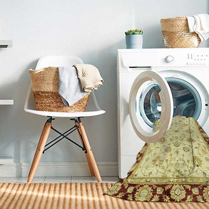 Machine Washable Abstract Cinnamon Brown Rug in a Washing Machine, wshabs2966