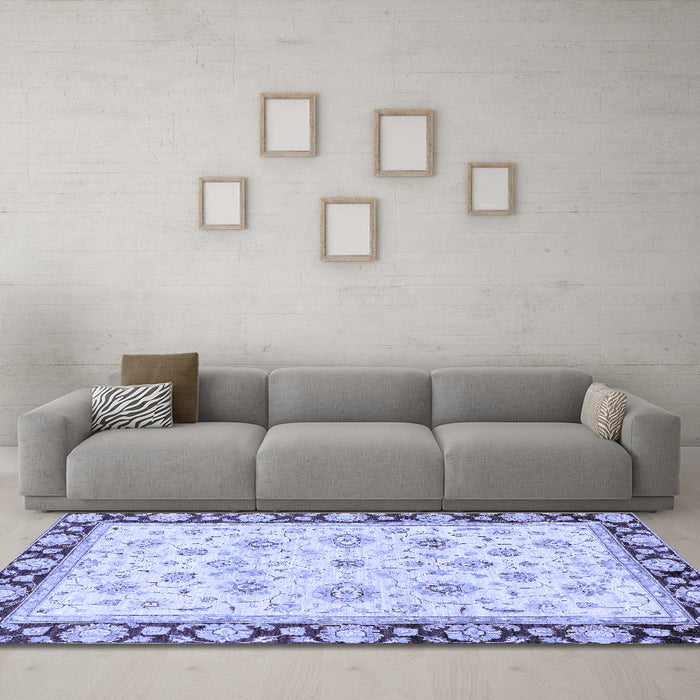 Machine Washable Oriental Blue Traditional Rug in a Living Room, wshabs2966blu