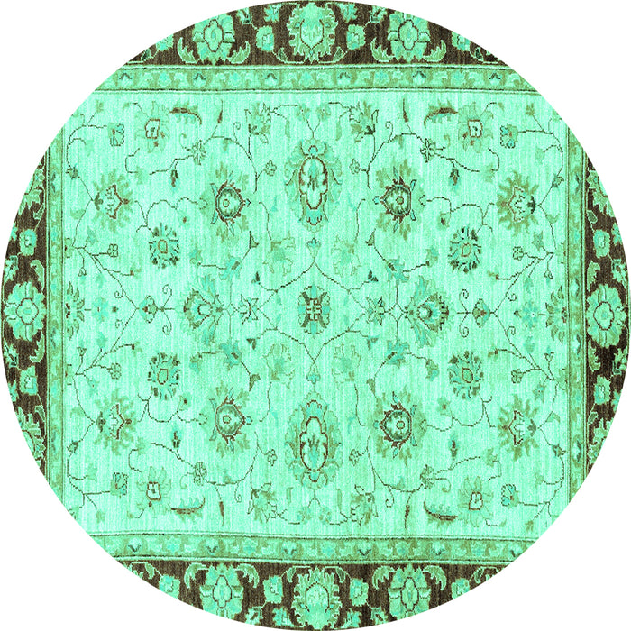 Round Machine Washable Oriental Turquoise Traditional Area Rugs, wshabs2966turq