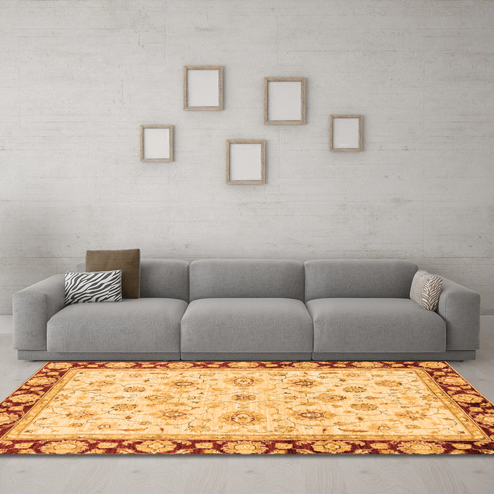Machine Washable Oriental Orange Traditional Area Rugs in a Living Room, wshabs2966org