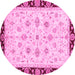 Round Machine Washable Oriental Pink Traditional Rug, wshabs2967pnk