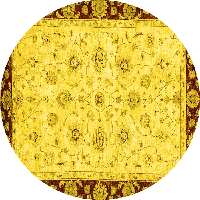 Round Machine Washable Oriental Yellow Traditional Rug, wshabs2967yw