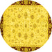 Round Machine Washable Oriental Yellow Traditional Rug, wshabs2967yw