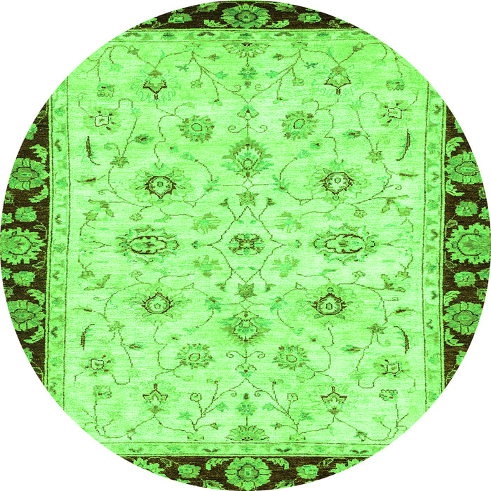 Round Machine Washable Oriental Green Traditional Area Rugs, wshabs2967grn