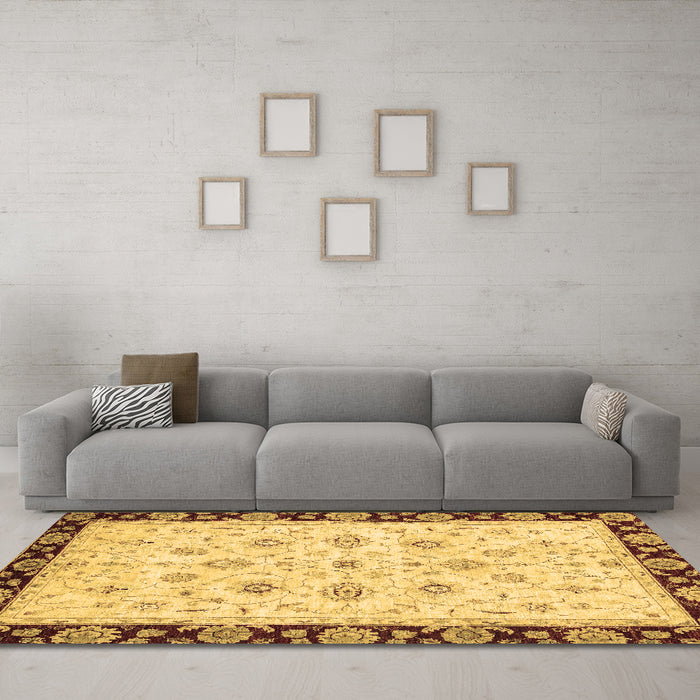 Machine Washable Oriental Brown Traditional Rug in a Living Room,, wshabs2967brn