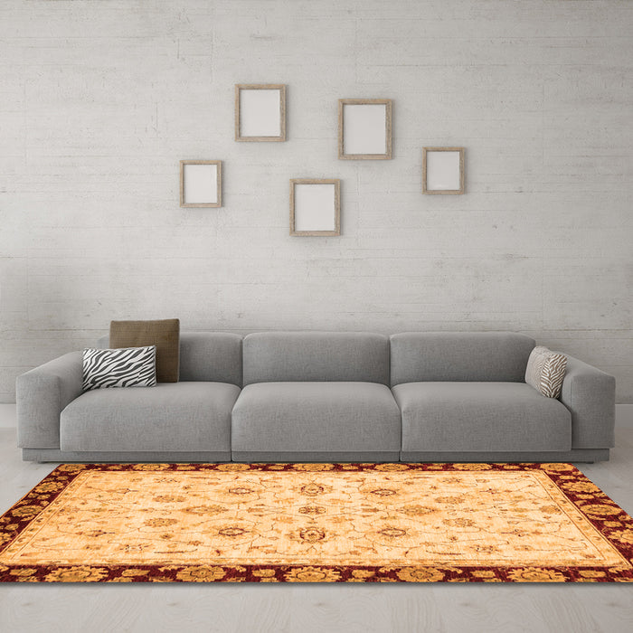 Machine Washable Oriental Orange Traditional Area Rugs in a Living Room, wshabs2967org