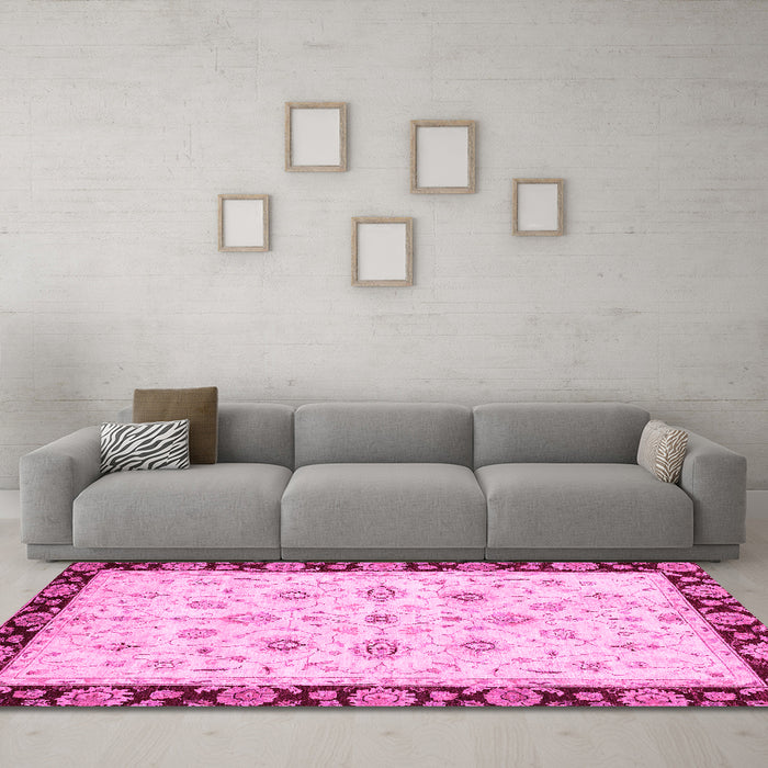 Machine Washable Oriental Pink Traditional Rug in a Living Room, wshabs2967pnk