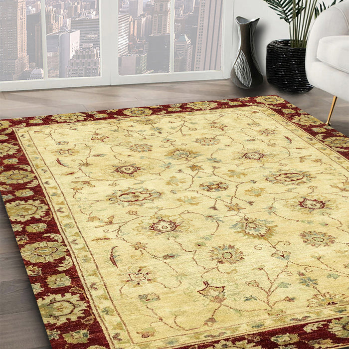 Abstract Chocolate Brown Oriental Rug in Family Room, abs2967