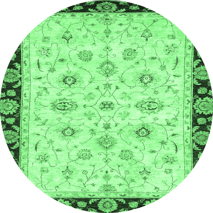 Round Machine Washable Oriental Emerald Green Traditional Area Rugs, wshabs2967emgrn