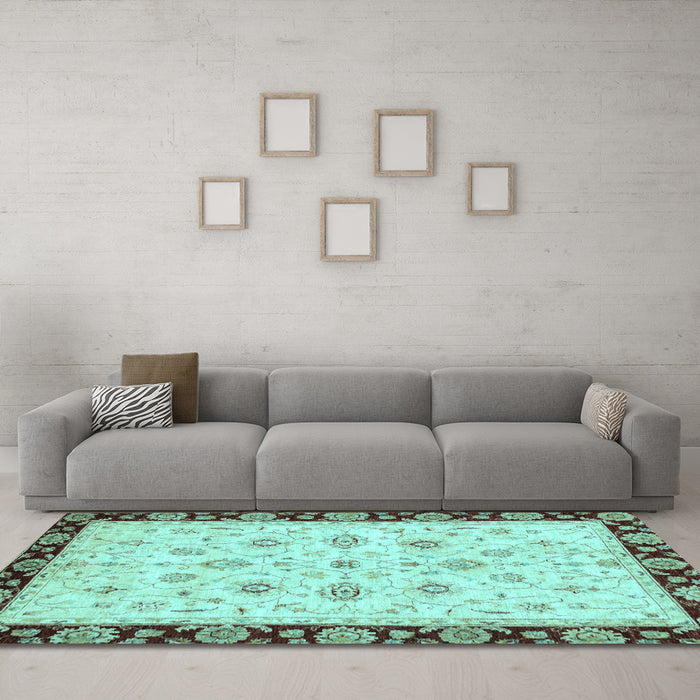 Machine Washable Oriental Light Blue Traditional Rug in a Living Room, wshabs2967lblu