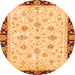 Round Machine Washable Oriental Orange Traditional Area Rugs, wshabs2967org