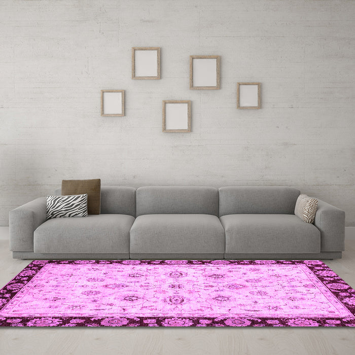 Machine Washable Oriental Purple Traditional Area Rugs in a Living Room, wshabs2967pur