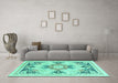 Machine Washable Abstract Turquoise Modern Area Rugs in a Living Room,, wshabs2968turq