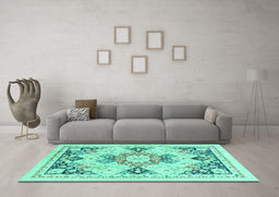 Machine Washable Abstract Turquoise Modern Area Rugs in a Living Room,, wshabs2968turq