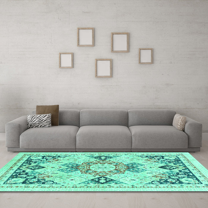 Machine Washable Abstract Turquoise Modern Area Rugs in a Living Room,, wshabs2968turq