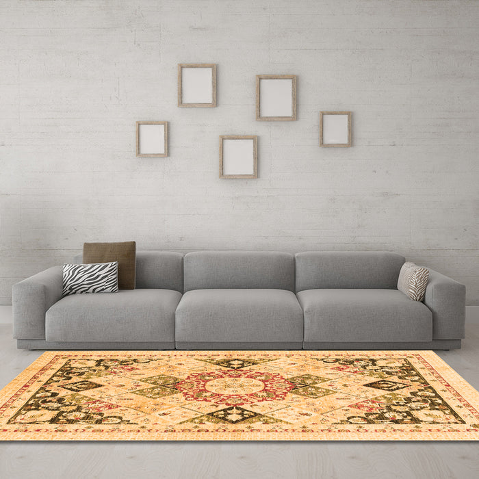 Machine Washable Abstract Orange Modern Area Rugs in a Living Room, wshabs2968org