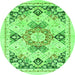 Round Machine Washable Abstract Green Modern Area Rugs, wshabs2968grn