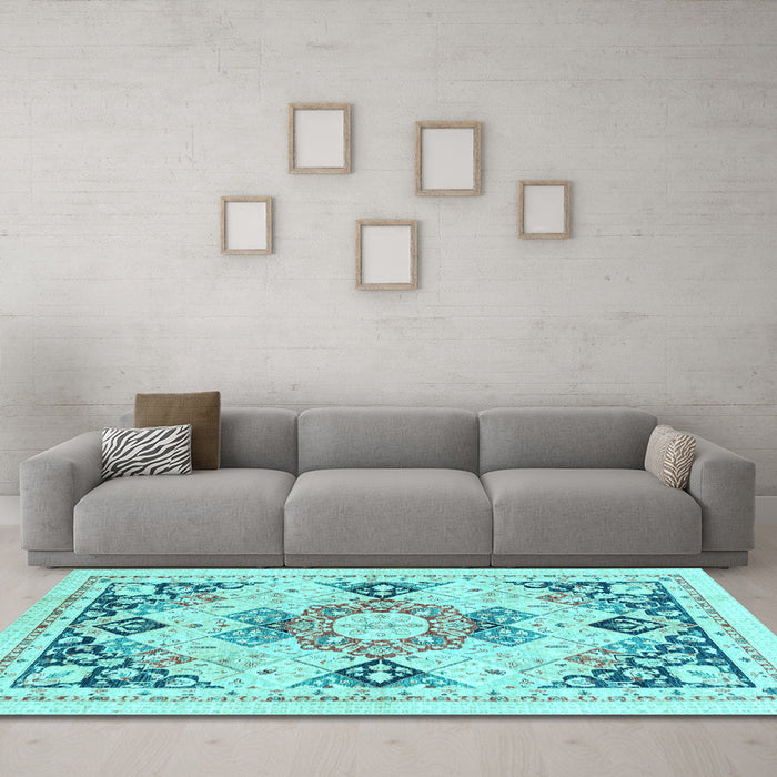 Machine Washable Abstract Light Blue Modern Rug in a Living Room, wshabs2968lblu
